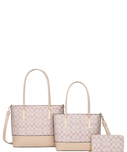 3in1 Fashion Tote Handbag Wallet Set 008-8557S TAUPE